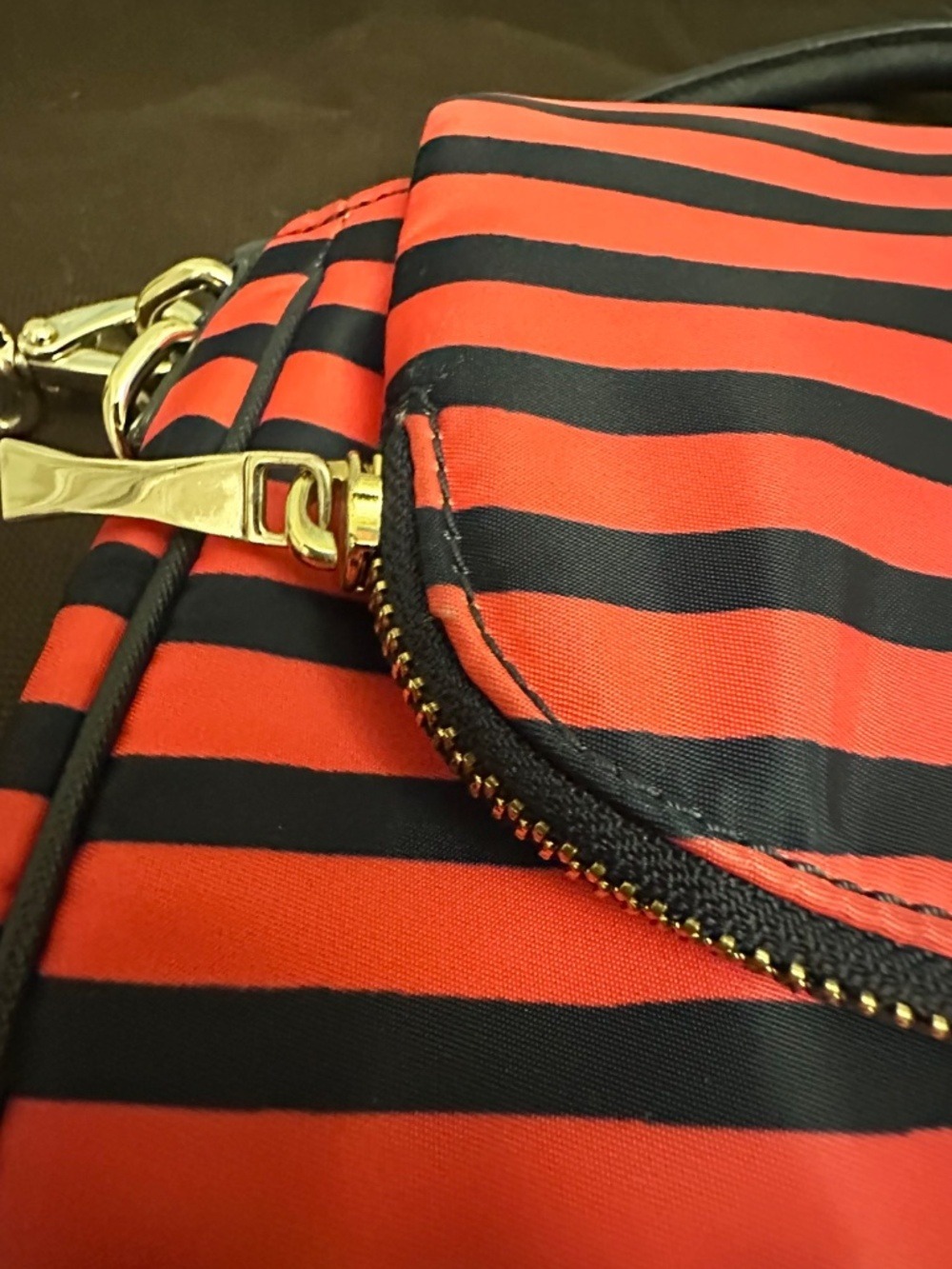 Kate Spade New York Striped Nylon Crossbody Satchel Pink Black Convertible - Picture 5 of 6